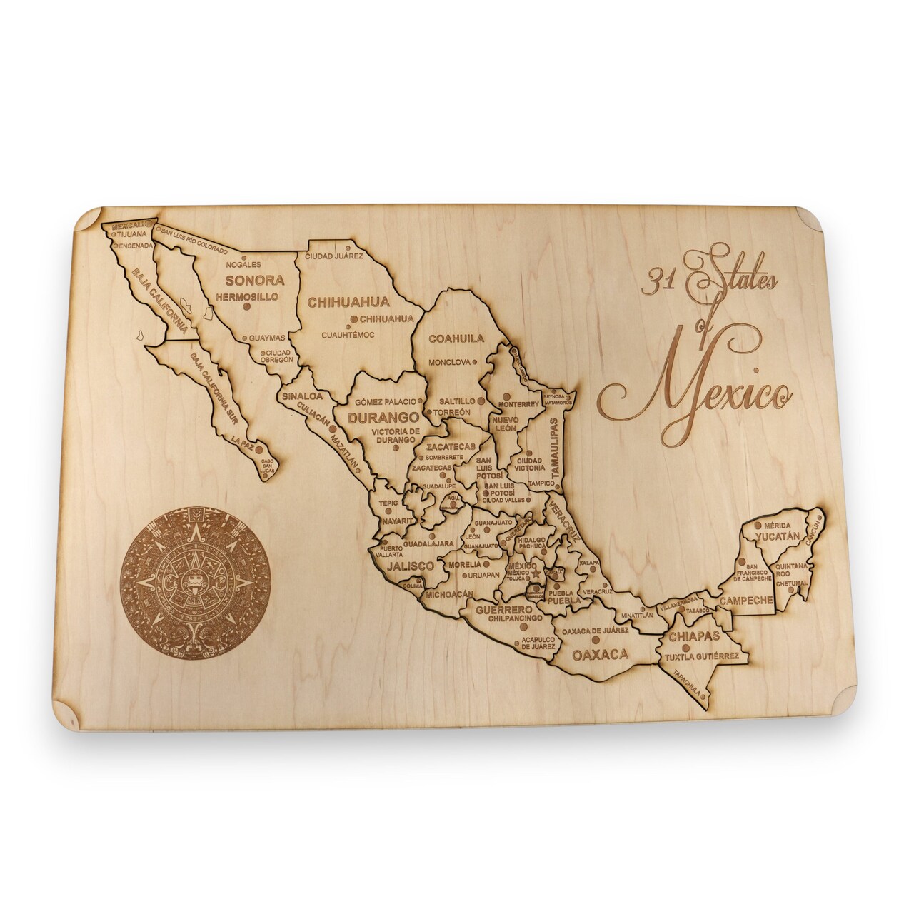 31 States of Mexico - CUSTOM - Puzzle Map - Art Kit - Raw Wood 18x12 Inches - 32 pieces - With Stand